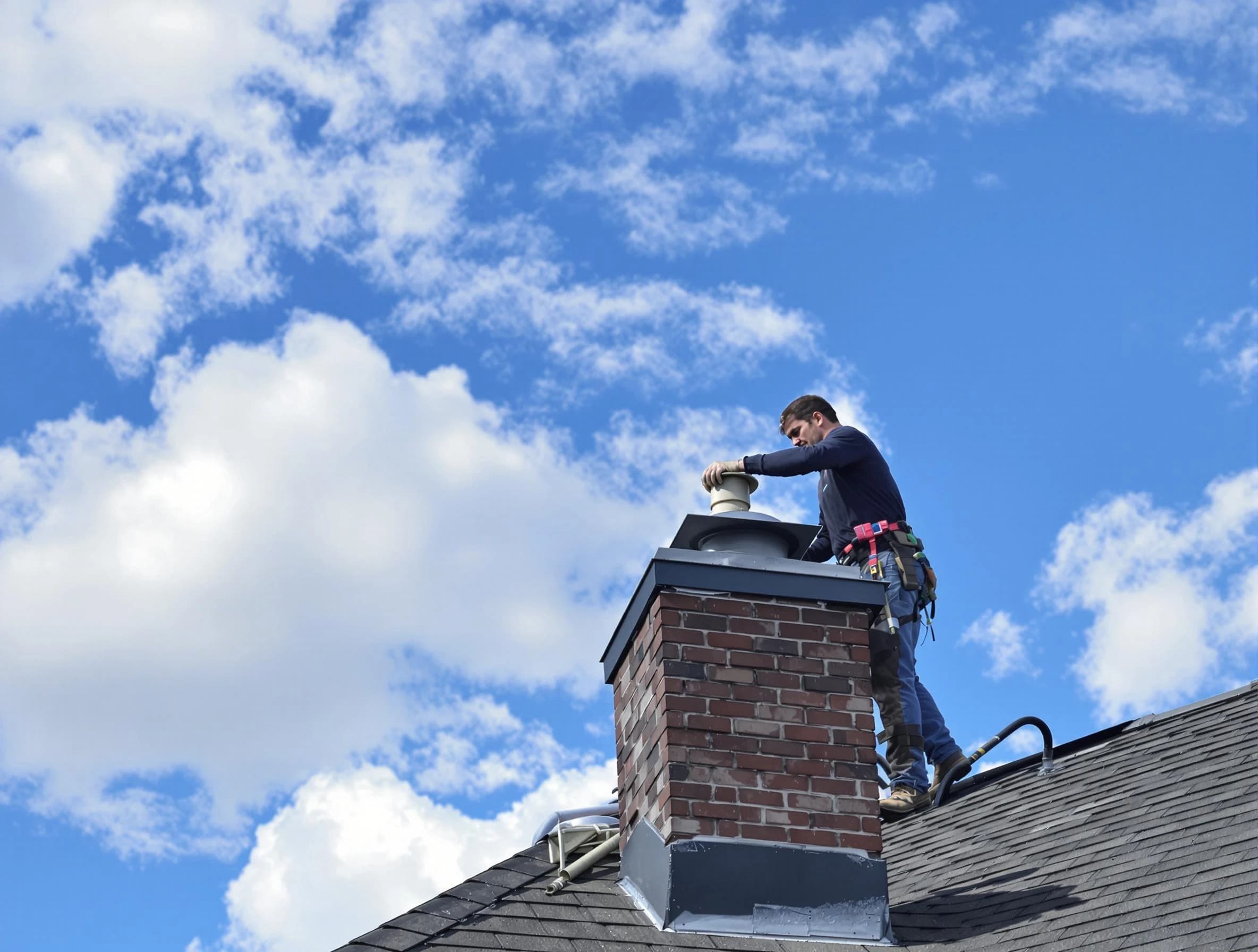Alpharetta Chimney Sweep installing a sturdy chimney cap in Alpharetta, GA
