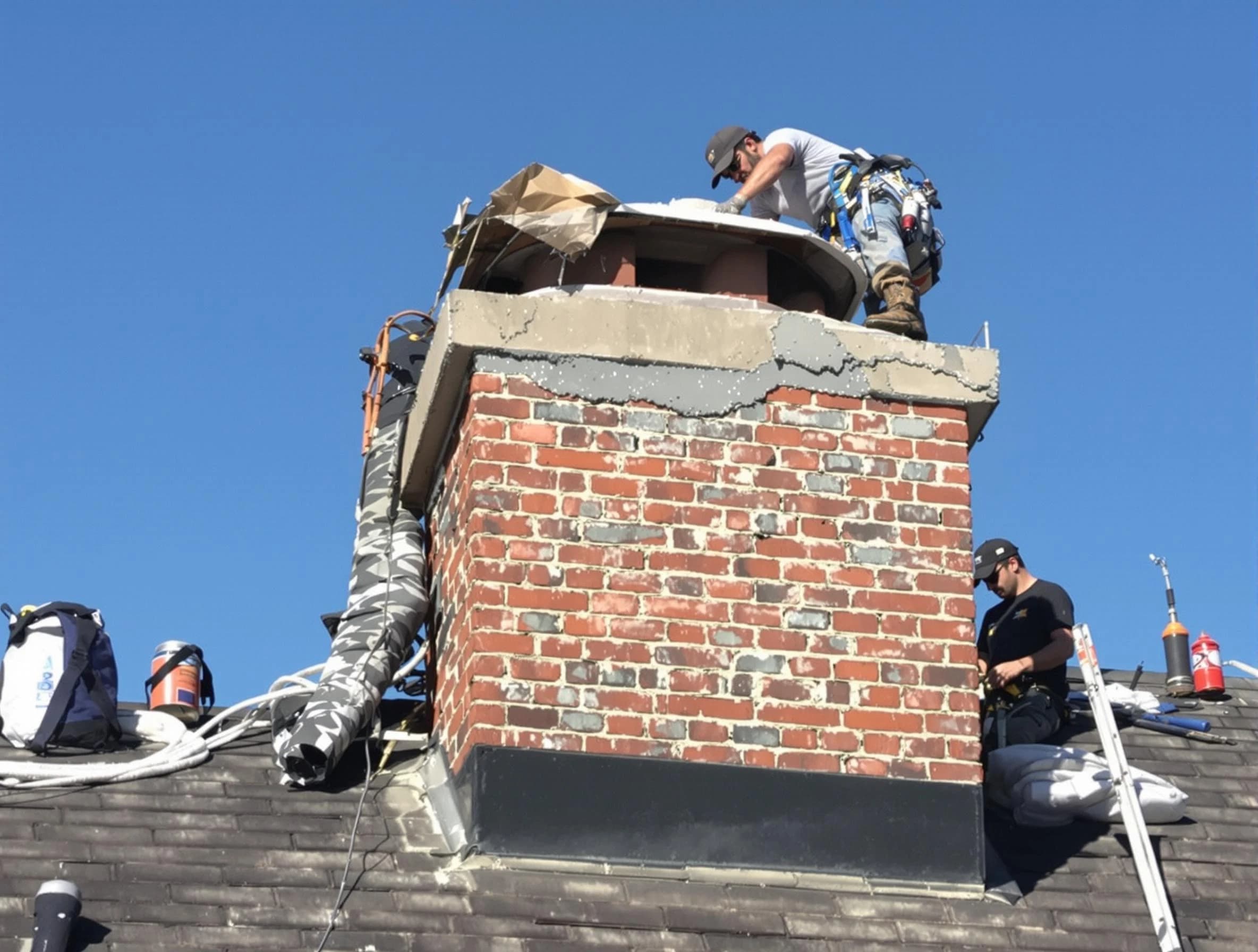 Alpharetta Chimney Sweep installing a custom chimney crown in Alpharetta, GA