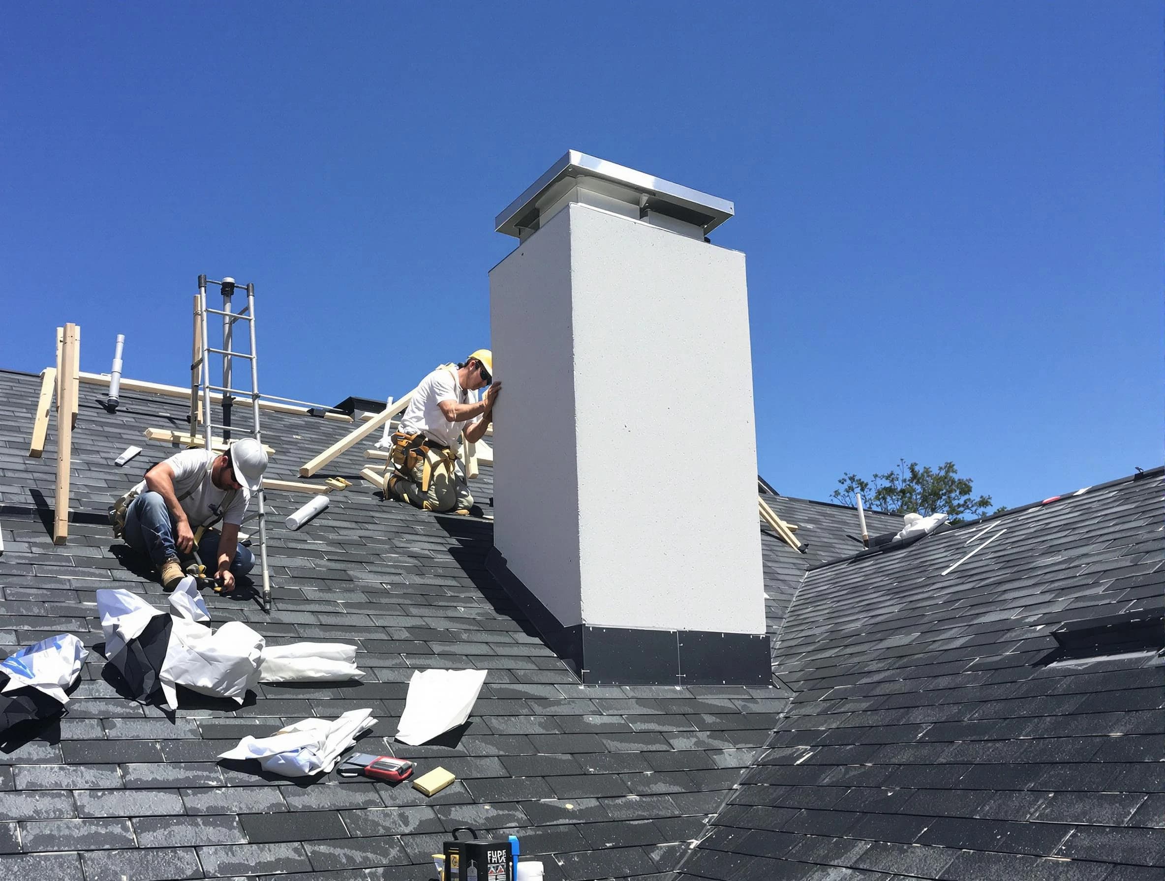 Alpharetta Chimney Sweep crew installing a new chimney in Alpharetta, GA