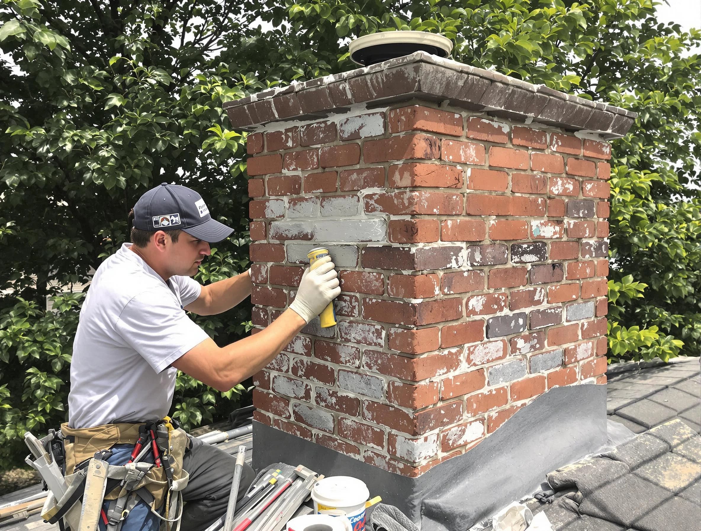 Alpharetta Chimney Sweep restoring an aging chimney in Alpharetta, GA