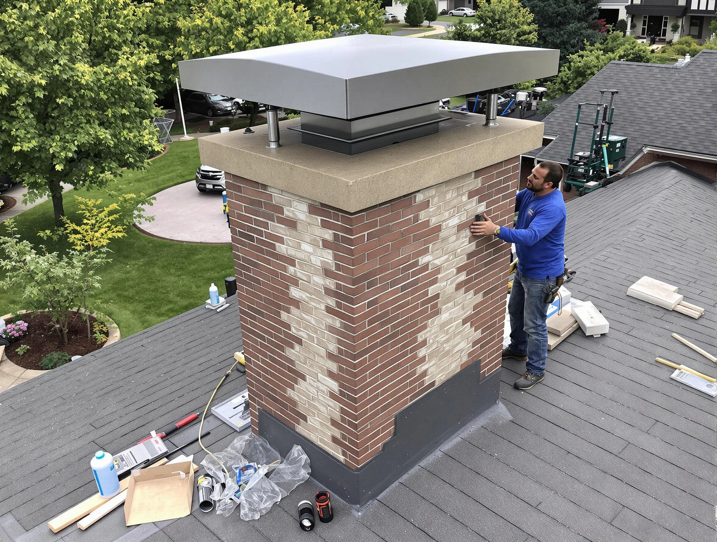 Alpharetta Chimney Sweep team working on a custom chimney remodel in Alpharetta, GA
