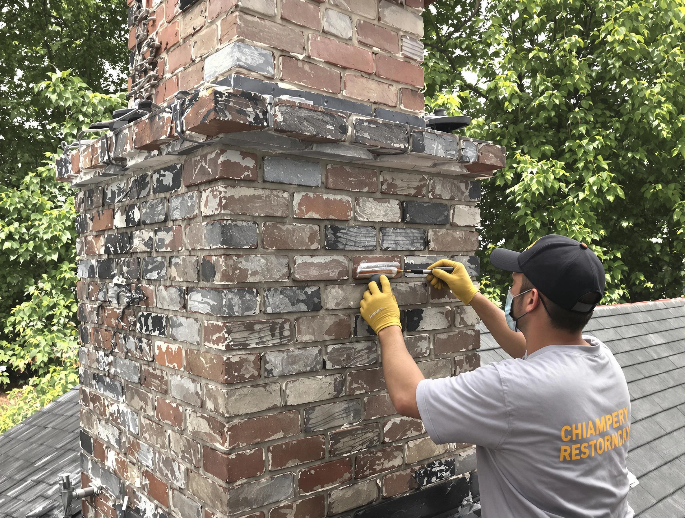 In-progress chimney restoration by Alpharetta Chimney Sweep in Alpharetta, GA