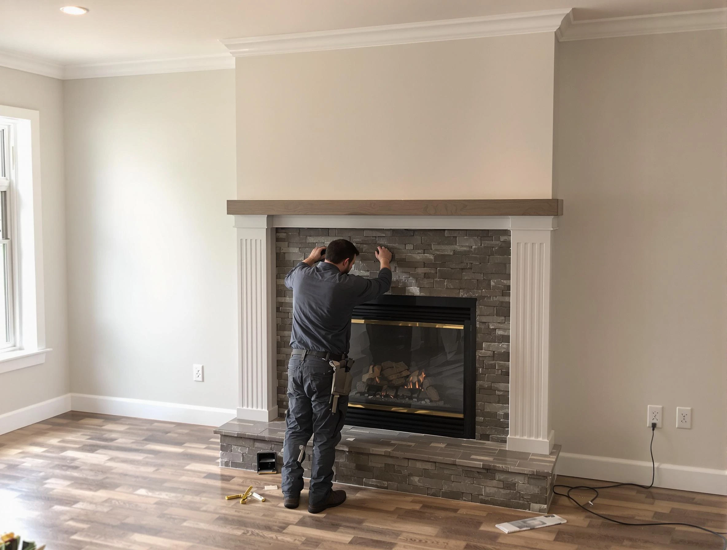 Alpharetta Chimney Sweep finishing a custom fireplace install in Alpharetta, GA